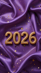 Golden 2026 numbers on luxurious purple satin with gold stars new year celebration mobile Wallpaper