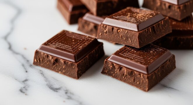 Rich fudgy chocolate brownies cut into squares on elegant marble surface - perfect for bakery, chocolate desserts, baked goods, and indulgent food photography for culinary publications