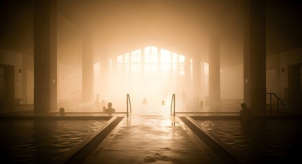  A spacious indoor pool filled with people swimming and enjoying the water.