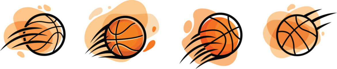 Flying Basketball Logo Designs - Dynamic Basketball Icons with Motion Trails
