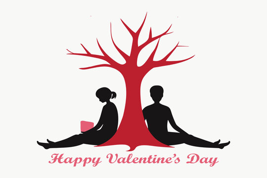 Valentine Tree of Love Letters – Couple Silhouette Vector