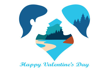 Double Exposure Couple Landscape – Valentine Vector Art
