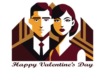Art Deco Gatsby Valentine Couple – Geometric Vector Portrait