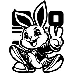 Cool bunny rabbit with peace sign gesture, urban style for apparel and streetwear design