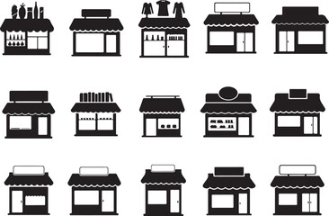 Variety of Storefronts Icons Black and White Simple and Clean Design