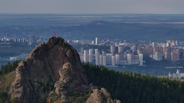 Scenic krasnoyarsk cityscape view from takmak rock