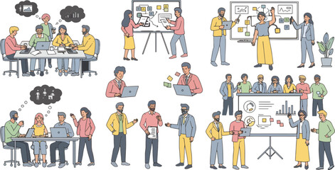 Collaborative Business Meeting with Diverse Professionals Using Laptops and Charts