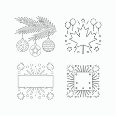 Christmas and winter line art decorative frames and icon set