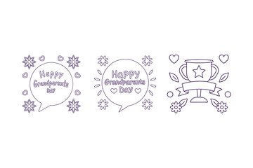 Happy remembrance day line art badges and decorative elements set