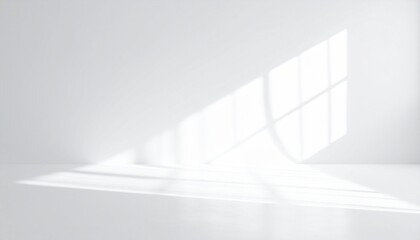 Abstract soft light patches on a smooth white wall and floor with sunlight creates blurred ambient patterns on the backgrounds