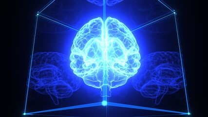 3d illustration of the AI brain inside the digital box