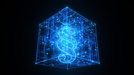 Digital Law Symbol in Futuristic Virtual Data Space. 3d illustration.