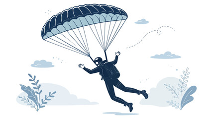 Skydiver soars with parachute in breezy open air, enjoying a thrilling adventure, a vector art illustration perfect for extreme sports concepts