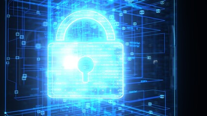 3D illustration Cyber Security Lock Animation – Digital Data Protection and Network