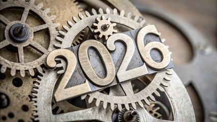 Intricate Clockwork Gears Highlighting 2026 Milestone - 8