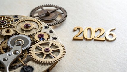 Intricate Clockwork Gears Highlighting 2026 Milestone - 5