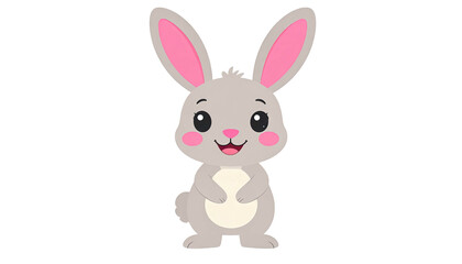 Obraz premium Adorable cartoon gray bunny rabbit with big pink ears smiling happily.