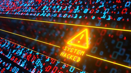 3D illustrastion - Data Matrix Warning Sign System Hacked