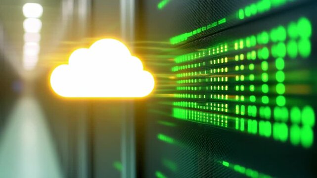 Cloud Data: A radiant cloud hovers, symbolizing data storage and access in a modern data center. The image evokes the concept of cloud computing, accessibility, and the digital landscape.