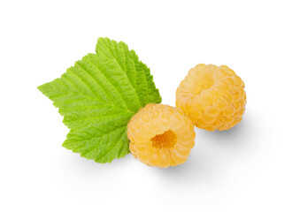 Yellow raspberries isolated on a transparent background