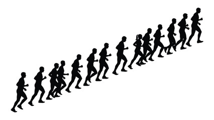 Running uphill silhouettes isolated on white background, Vector