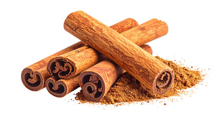 Natural Pile of Whole Cinnamon Sticks – Photorealistic High-Resolution Spice Isolated on White
