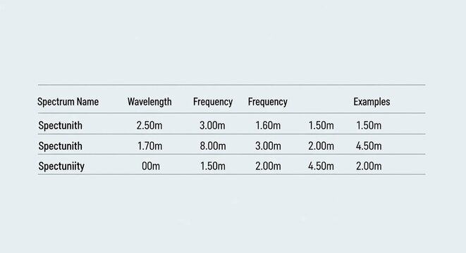 Table showing spectral data with columns for spectrum name, wavelength, frequency, and other numerical values, presented against a light background for clear data presentation in a scientific or techn