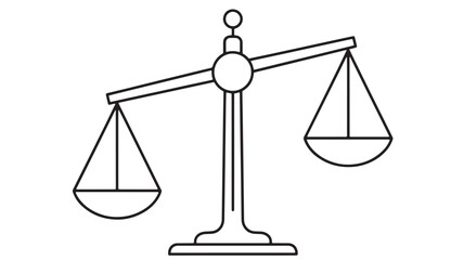 a simple black and white line drawing depicts a classic balance scale with two pans suspended from a central fulcrum symbolizing fairness
