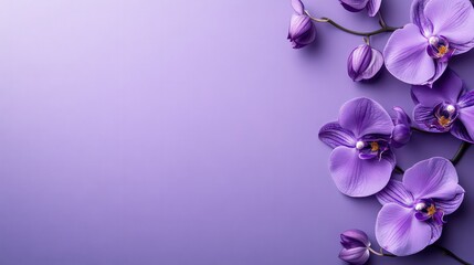Purple orchids elegantly arranged against a delicate background offer ample space for text and are ideal for design