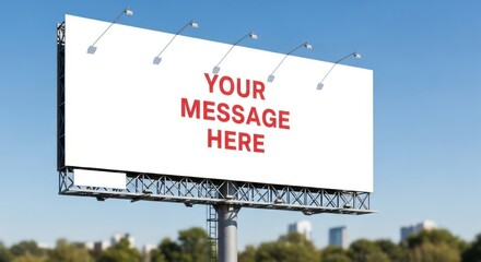 Eye-catching blank billboard ready for your vibrant advertisement in a bustling urban setting under clear blue skies, ideal for impactful marketing campaigns