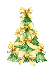 PNG Festive watercolor Christmas tree illustration.