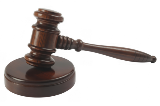 Wooden gavel and sounding block isolated on a transparent background