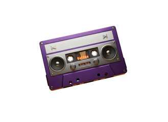 Fototapeta premium 3d illustration of purple audio cassette tape with speaker design, isolated on white isolated on transparent background