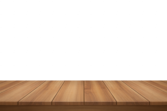 Wooden tabletop surface with visible grain and planks isolated on a transparent background 1
