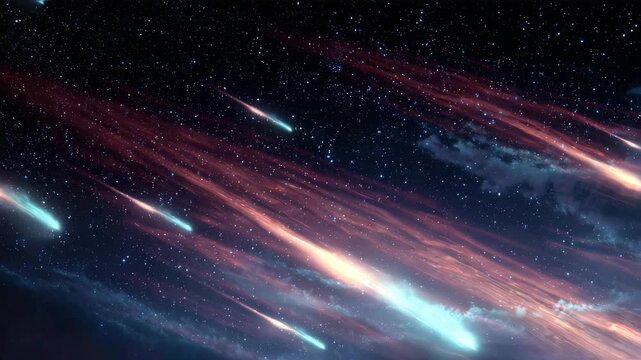 comets drifting through space, glowing tails, starry background, cosmic dust, ethereal atmosphere, vivid colors, space art, mesmerizing celestial phenomenon