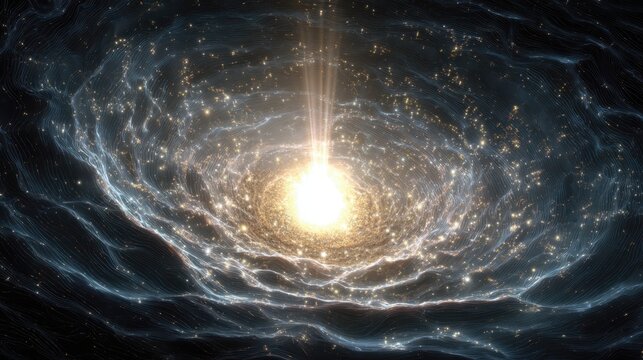 Abstract Cosmic Explosion with Bright Light and Swirling Galaxy Effect Digital Artwork