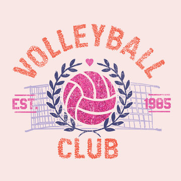 Women's Volleyball tee t shirt design. summer graphics. vintage retro sporty artwork. hand drown volleyball . Volleyball theme design for sport lovers stuff and perfect gift
