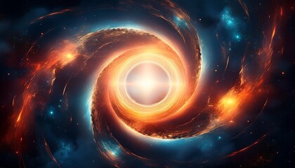 fiery ring of light in dark cosmic clouds with bright center space cosmos nebula galaxy