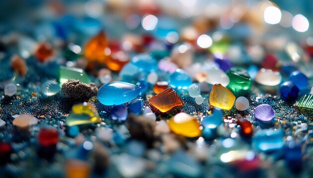 close up on micro plastic particles the concept for water pollution and global warming macro shot on a bunch of microplastics that cannot be recycled
