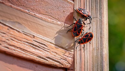 boxelder bugs or boisea trivittata cling to the walls of a house during the fall season in america these bugs are redolent and will release a pungent