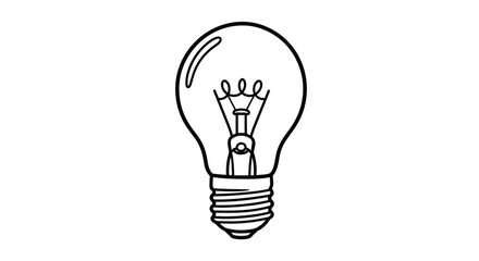 Obraz premium A simple black and white line drawing of an incandescent light bulb with its filament visible.