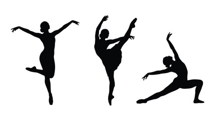 Ballerina silhouettes in dance poses isolated on white background, Vector © JubaerAhmed