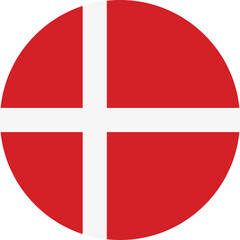 Fototapeta premium denmark national flag circle vector icon with red background and white nordic cross, round danish emblem illustration for web design, culture, and print use