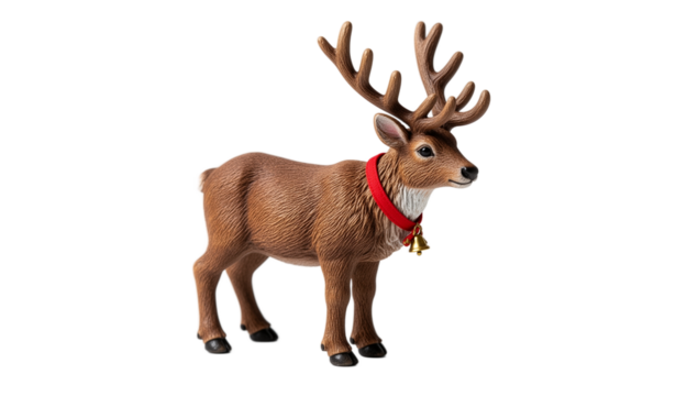Festive reindeer figurine with red ribbon collar and gold bell for holiday decor, adding a touch of Christmas magic and winter wonder to any space