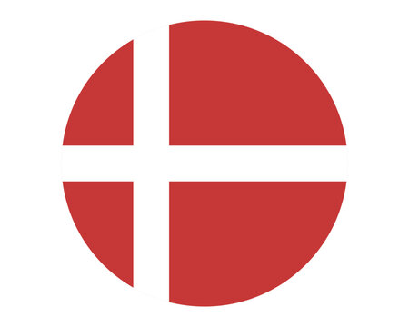 circular Denmark flag vector design with red background and white Nordic cross for modern national symbol themes