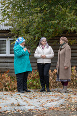 Fototapeta premium Portrait of three elderly village women