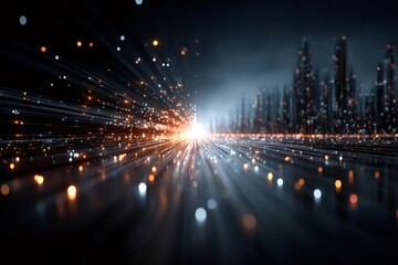 Digital city connecting data flow lines