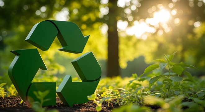 Recycle symbol in nature sustainable environment and green initiatives - Powered by Adobe