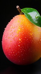 Ripe mango fruit showing fresh water drops