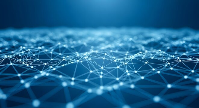 Abstract blue network connection background with connected dots and lines